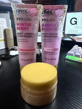 ONYX Professional 3-Piece Body Care Set: Winter Berry & Amber Escape Lotion + Ma